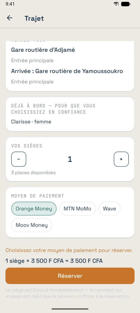 Choix du moyen de paiement avant réservation